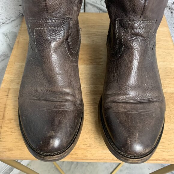 Mjus Riding Boots EU 37 US 6.5 Brown Leather Tall Knee High Low Block Heel Boho - Picture 6 of 16